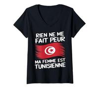 Femme Ma Femme Est Tunisienne Cadeau Humour Marié Tunisie T-Shirt avec Col en V