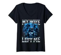 Femme Ma Femme m'a laissé Funny Alpha Wolf Meme Dumb Graphic Brain Rot T-Shirt avec Col en V
