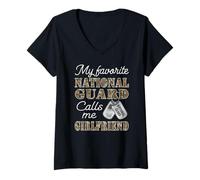 Femme Ma Garde Nationale préférée m'appelle Girlfriend Proud Army T-Shirt avec Col en V