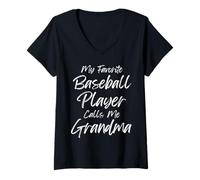 Femme Ma joueuse de baseball préférée m'appelle Grandma Baseball Heart T-Shirt avec Col en V