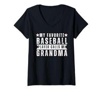 Femme Ma joueuse de baseball préférée m'appelle Grandma Baseball Heart T-Shirt avec Col en V
