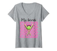 Femme Ma joueuse de softball préférée m'appelle grand-mère Softball Nana T-Shirt avec Col en V