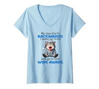 Femme Ma journée Commence à recul, Je me réveille fatigué T-Shirt avec Col en V