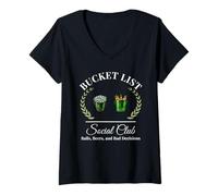Femme Ma liste de seau joueur de golf social club et seau à bière humour T-Shirt avec Col en V