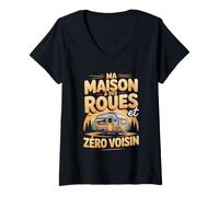 Femme Ma Maison A des Roues Zéro Voisin Vanlife T-Shirt avec Col en V