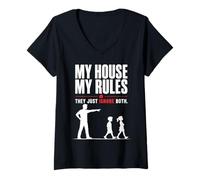 Femme Ma Maison Mes Règles Papa Humour Drôle T-Shirt avec Col en V