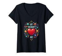 Femme Ma Maman m'aime (en Forme de cœur) ! - V2 T-Shirt avec Col en V