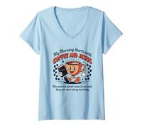 Femme Ma matinée commence par un café et Jesus Retro Christian T-Shirt avec Col en V