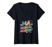 Femme MA Medical Assistant Stéthoscope Arc-en-Ciel avec Dicton Amusant T-Shirt avec Col en V