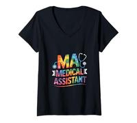 Femme MA Medical Assistant Stéthoscope Arc-en-Ciel avec Dicton Amusant T-Shirt avec Col en V