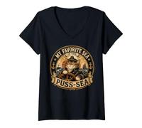 Femme Ma mer préférée est la mer du Chat T-Shirt avec Col en V