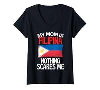 Femme Ma mère est Philippine Rien ne me Fait Peur drôle Maman T-Shirt avec Col en V