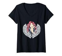 Femme Ma mère est Un Ange Qui me Regarde du Haut du Ciel T-Shirt avec Col en V