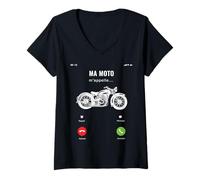 Femme Ma Moto m'appelle Idée Cadeau Drôle Pour Motard Motocross T-Shirt avec Col en V