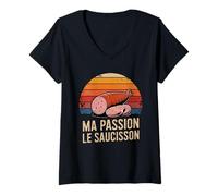 Femme Ma Passion Le Saucisson French Charcuterie Retro T-Shirt avec Col en V