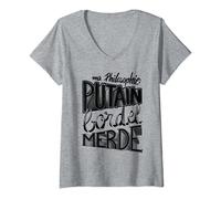 Femme Ma Philosophie Putain Bordel de Merde, Humour Mantra Homme T-Shirt avec Col en V