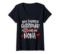 Femme Ma Pom-Pom Girl préférée m'appelle Nona Funny Cheerleading T-Shirt avec Col en V