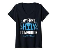 Femme Ma première communion eucharistie religieuse T-Shirt avec Col en V