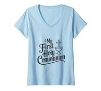 Femme Ma première Communion T-Shirt avec Col en V