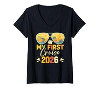 Femme Ma première croisière 2026 en Famille Voyage Vacances Bateau Assorti T-Shirt avec Col en V