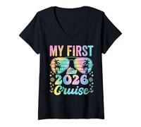 Femme Ma première croisière 2026 Vacation Matching Family Cruise Ship T-Shirt avec Col en V