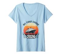 Femme Ma première croisière 2026 Voyage en Bateau de croisière en Famille T-Shirt avec Col en V