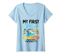 Femme Ma première croisière dans Les Caraïbes 2027 T-Shirt avec Col en V