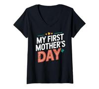 Femme Ma première fête des mères cadeau Nouvelles mamans Vêtements de maternité T-Shirt avec Col en V