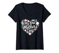 Femme Ma première fête des mères cadeau Nouvelles mamans Vêtements de maternité T-Shirt avec Col en V