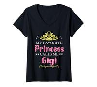 Femme Ma princesse préférée m'appelle Gigi Mother Grandma Funny T-Shirt avec Col en V