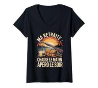 Femme Ma Retraite Chasse Le Matin Apéro Le Soir T-Shirt avec Col en V