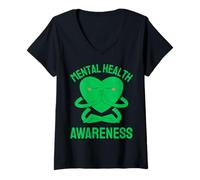 Femme Ma santé mentale Compte Mois de Sensibilisation à la santé mentale Vert T-Shirt avec Col en V