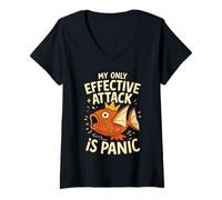 Femme Ma Seule Attaque Efficace est Panic Lover Panic Funny Fish T-Shirt avec Col en V
