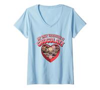 Femme Ma Seule Saint-Valentin est Une Histoire d'amour Amusante et Non Romantique au Chocolat T-Shirt avec Col en V