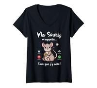 Femme Ma Souris m'appelle Humour Drole Femme Fille Motif Souris T-Shirt avec Col en V