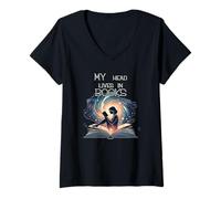 Femme Ma tête vit dans les livres - Les amateurs de lecture et de littérature mignons T-Shirt avec Col en V