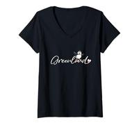 Femme Macareux du Groenland avec Drapeau en Forme de cœur - Souvenir Arctique Mignon T-Shirt avec Col en V