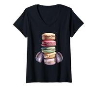 Femme Macaron Tower Graphic for Girls Women and Baking Teacher T-Shirt avec Col en V