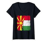 Femme Macédoine du Nord Italie Demi-drapeau Fière macédonienne italienne T-Shirt avec Col en V