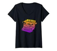 Femme Machine à écrire vintage T-Shirt avec Col en V