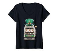 Femme Machine à sous Gambler St. Patrick Day Pattys Day T-Shirt avec Col en V