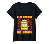 Femme Machine à sous instructeur Lucky Slot Machine Vegas Gambling T-Shirt avec Col en V