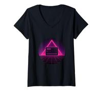 Femme Machine à tambour Synthwave Triangle Graphic T-Shirt avec Col en V