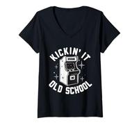 Femme Machine d'arcade rétro Kickin It Old School Gaming T-Shirt avec Col en V