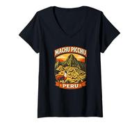 Femme Machu Picchu Paysage de Voyage Vintage Pérou T-Shirt avec Col en V