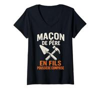 Femme Maçon de père en Fils poussière composé T-Shirt avec Col en V