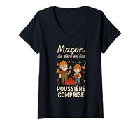Femme Maçon de père en Fils poussière composé T-Shirt avec Col en V