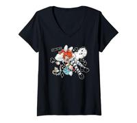 Femme Mad Alice Punk Wonderland Bunny Ears Horloge fondante Chaos T-Shirt avec Col en V
