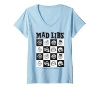 Femme Mad Libs Black and White Character Grid Art T-Shirt avec Col en V