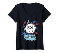 Femme Mad Libs Face with Stars and Lightning Bolt T-Shirt avec Col en V